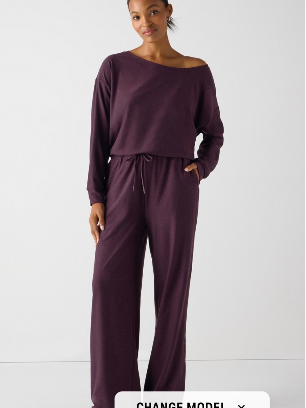 NWT Fabletics Relaxed Wide-Leg Jumpsuit in Deep Plum Size XL